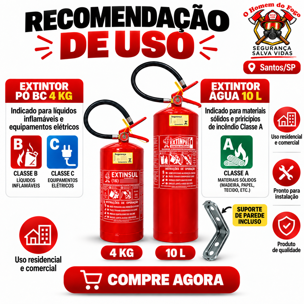 Extintor de água pressurizada 10 litros